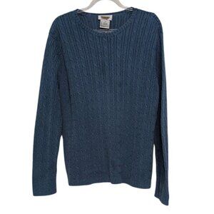 Talbots Cable Knit Sweater Womens Size XL Blue 100% Cotton Crew Neck Long Sleeve
